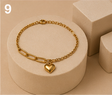 Heart Charm Mixed-Link Gold-Plated Bracelet