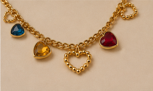 Multicolor Heart Charm Necklace