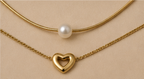 Gold Layered Pearl and Heart Necklace