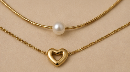 Gold Layered Pearl and Heart Necklace