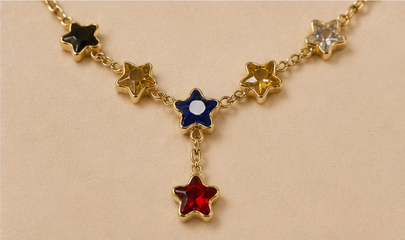 Gold Multicolor Star Drop Necklace