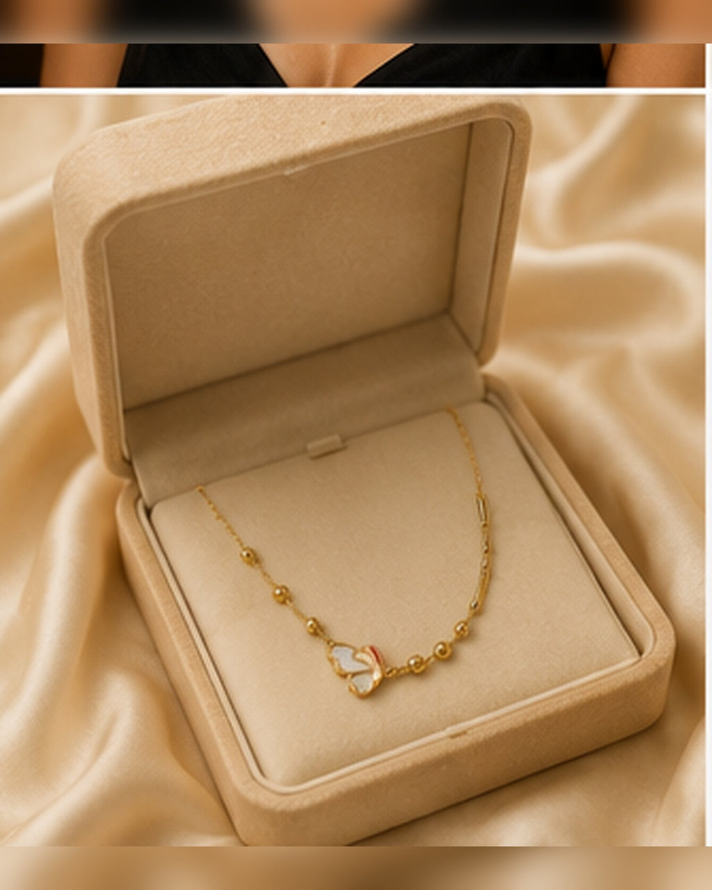 Gold Bead Chain White Charm Necklace