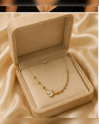 Gold Bead Chain White Charm Necklace