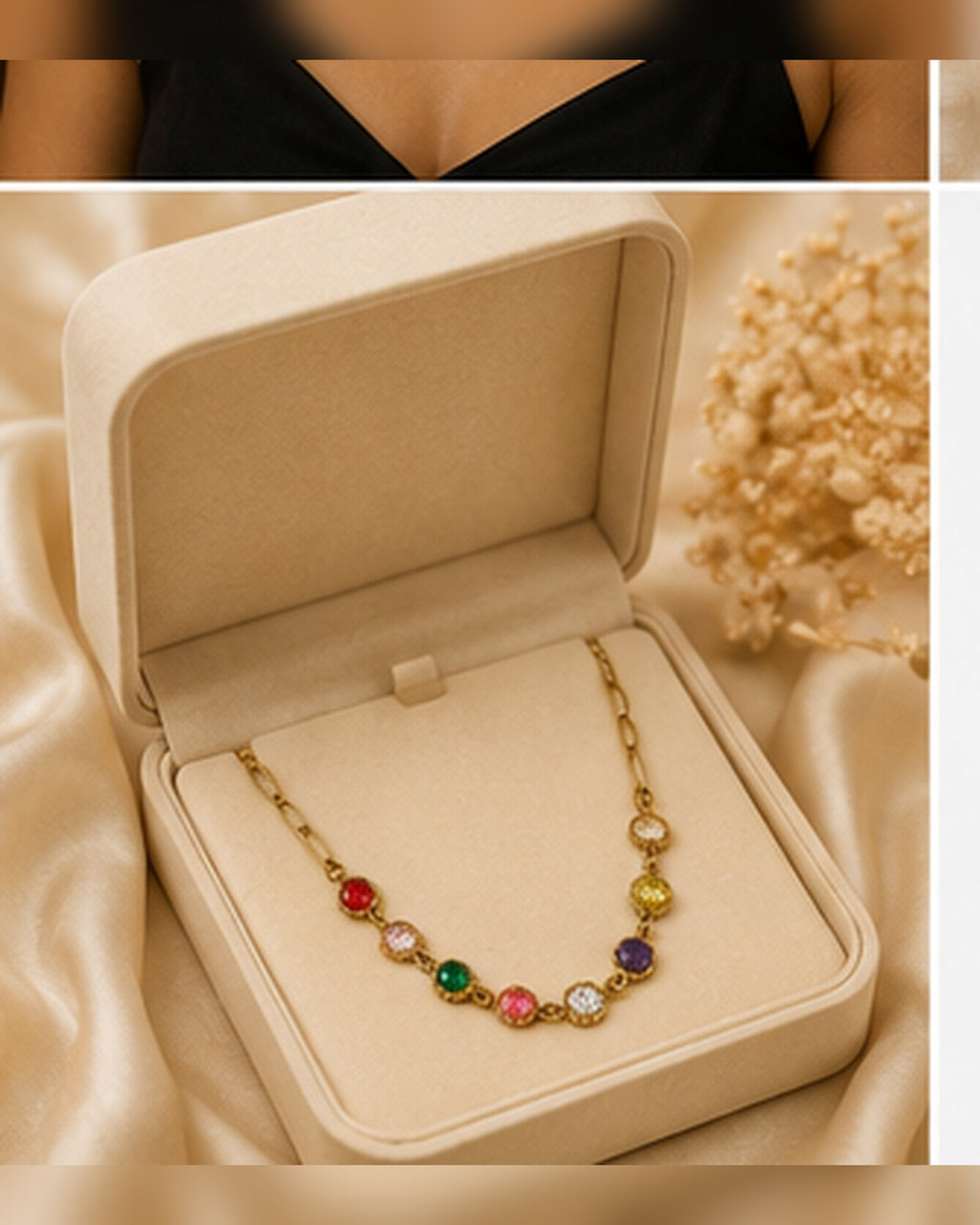 Gold Multicolor Crystal Chain Necklace