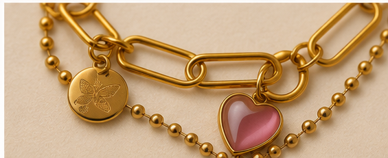 Pink Heart & Coin Double-Layer Gold-Plated Bracelet