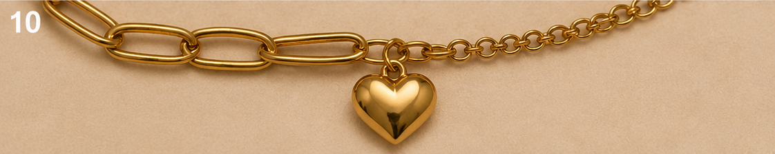 Heart Charm Mixed-Link Gold-Plated Bracelet