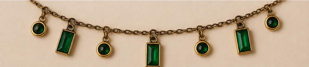 Gold Green Crystal Charm Necklace