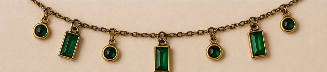 Gold Green Crystal Charm Necklace
