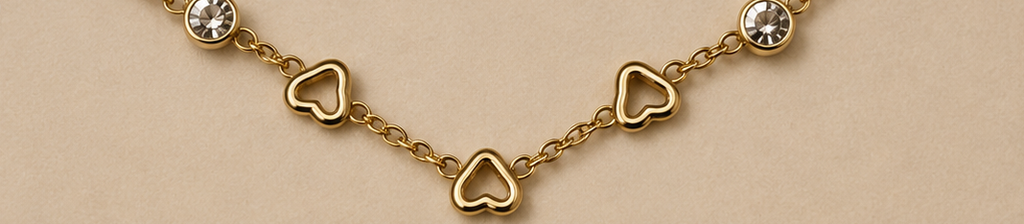 Gold Heart and Crystal Station Necklace