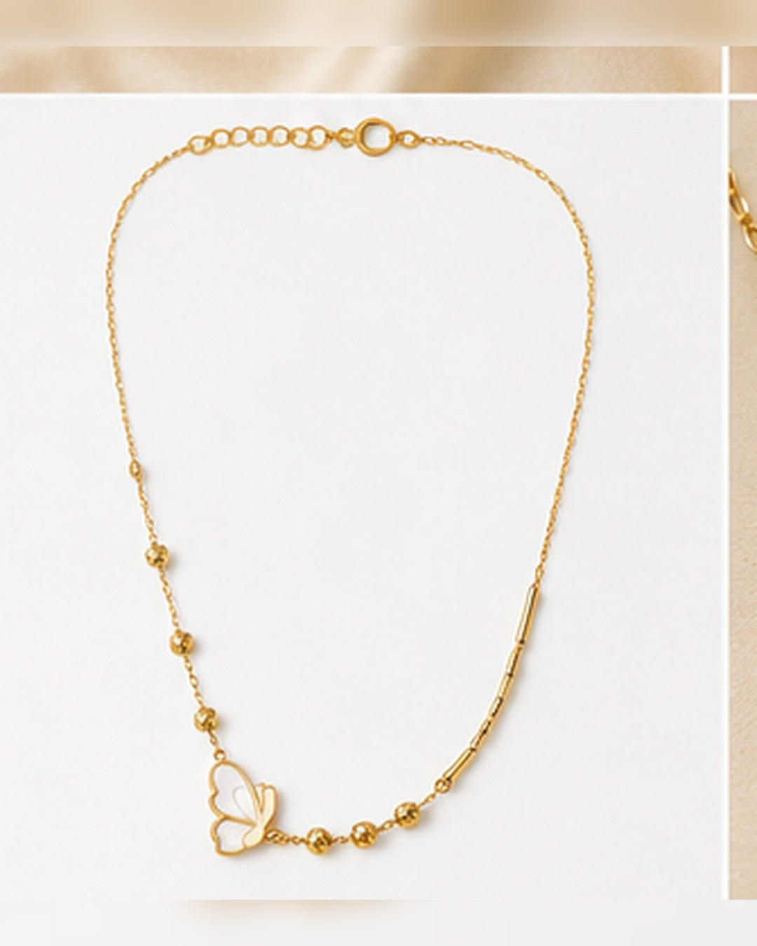 Gold Bead Chain White Charm Necklace