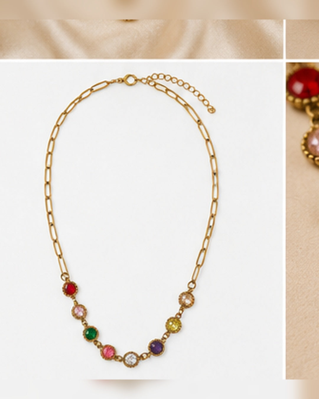 Gold Multicolor Crystal Chain Necklace