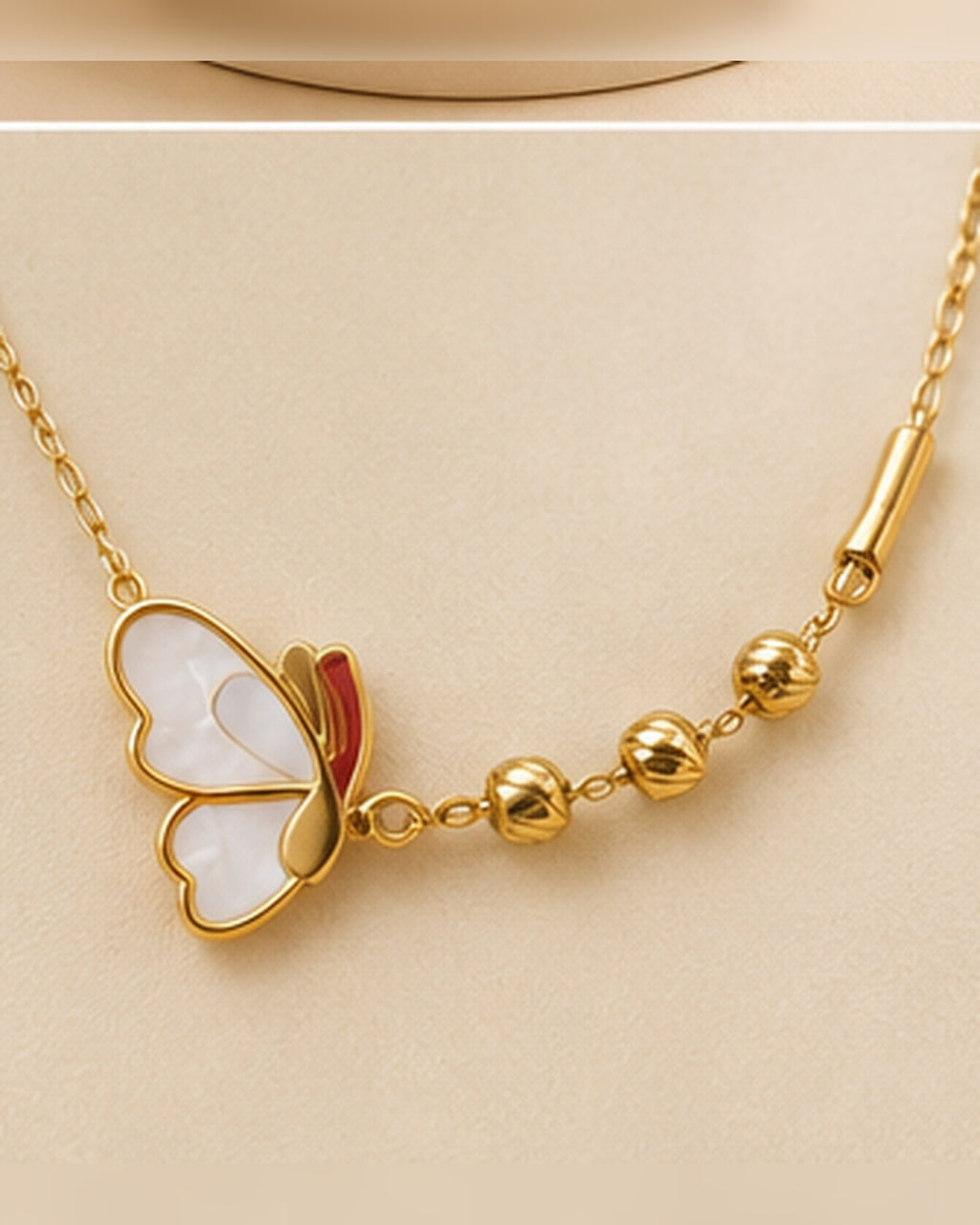 Gold Bead Chain White Charm Necklace