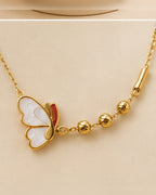 Gold Bead Chain White Charm Necklace