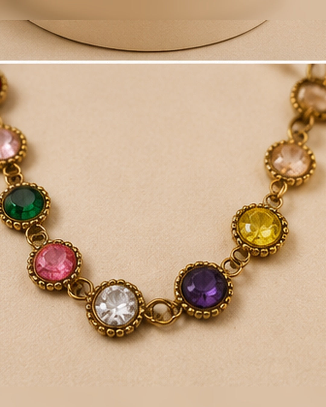 Gold Multicolor Crystal Chain Necklace