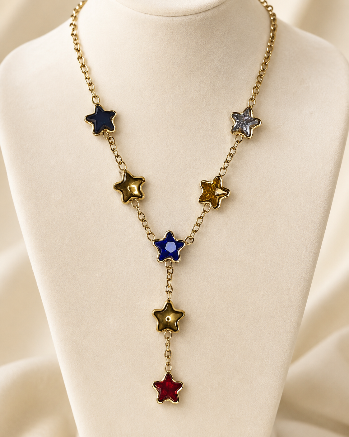 Gold Multicolor Star Drop Necklace
