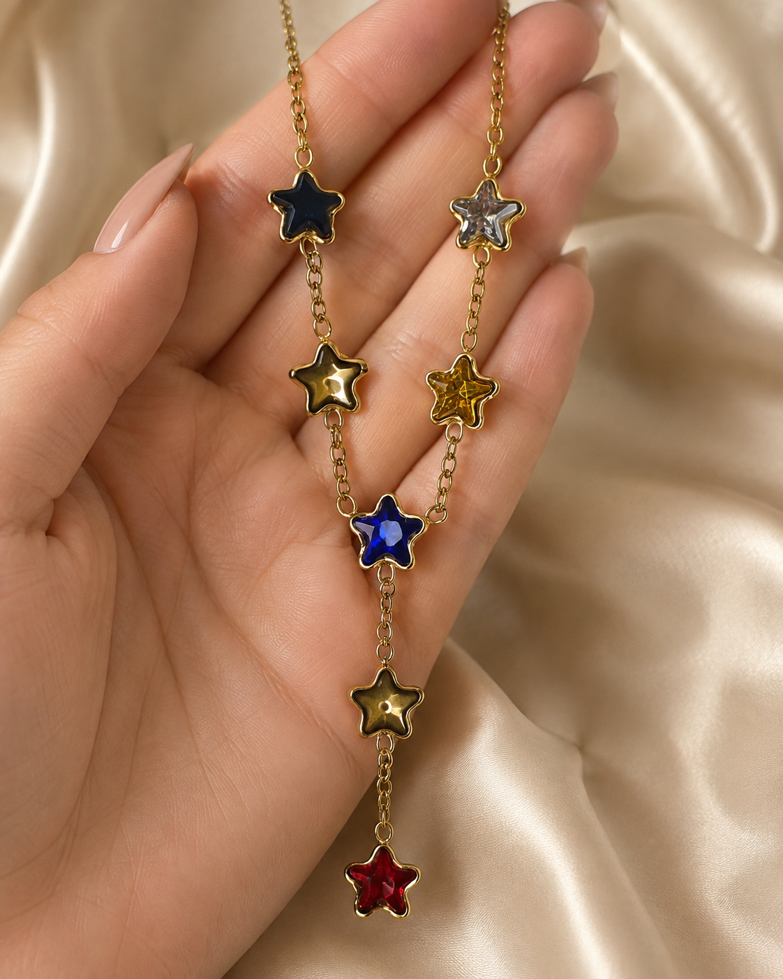 Gold Multicolor Star Drop Necklace