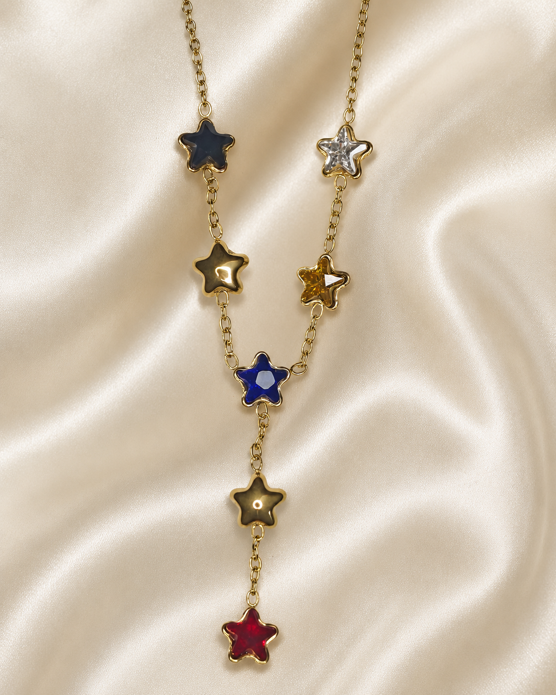 Gold Multicolor Star Drop Necklace