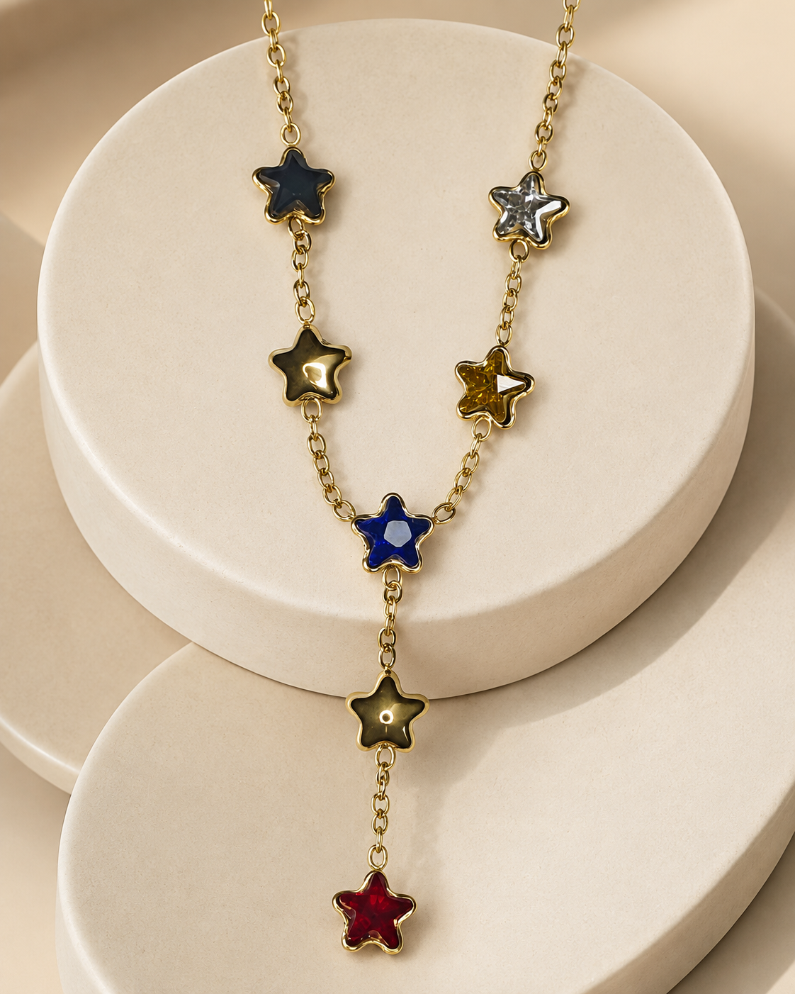 Gold Multicolor Star Drop Necklace