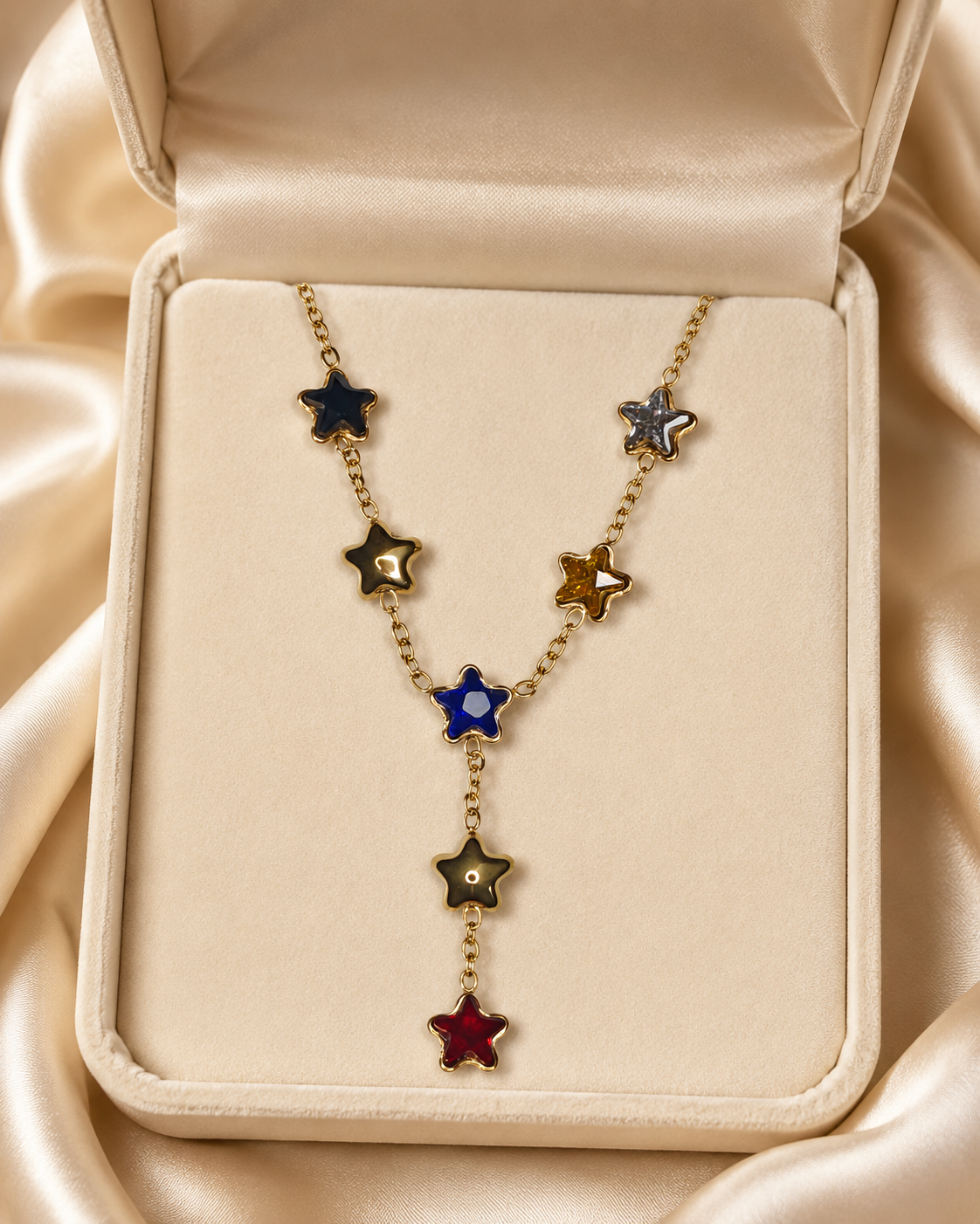 Gold Multicolor Star Drop Necklace