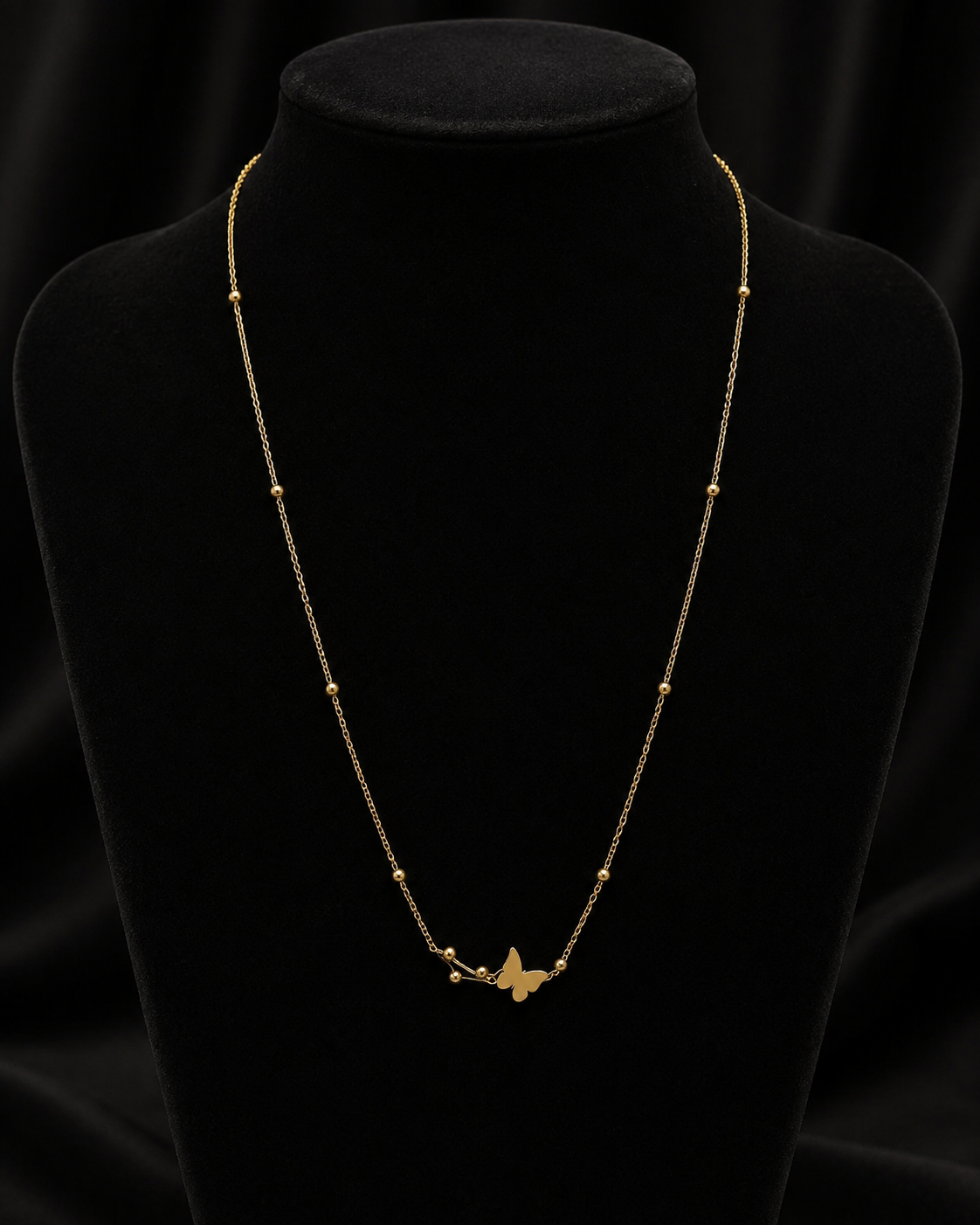Delicate Gold-Tone Butterfly Charm Beaded Chain Necklace for Women