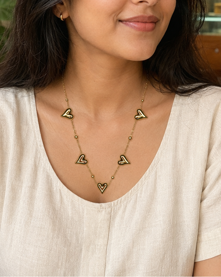 Gold Open Heart Charm Necklace