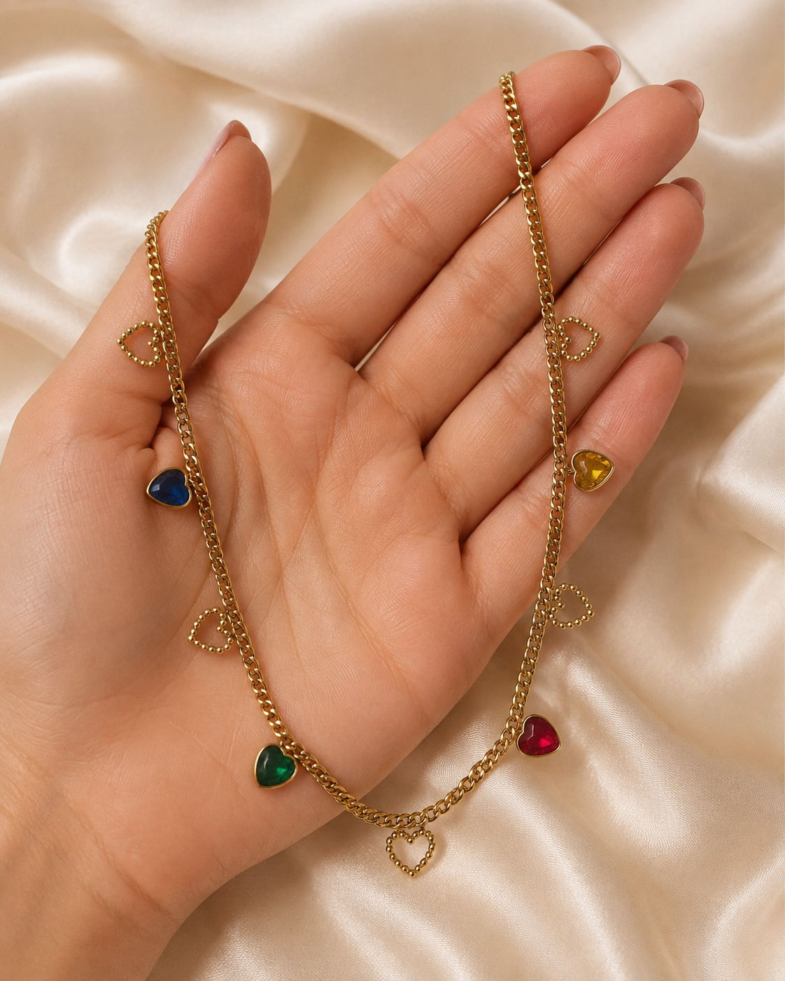 Multicolor Heart Charm Necklace