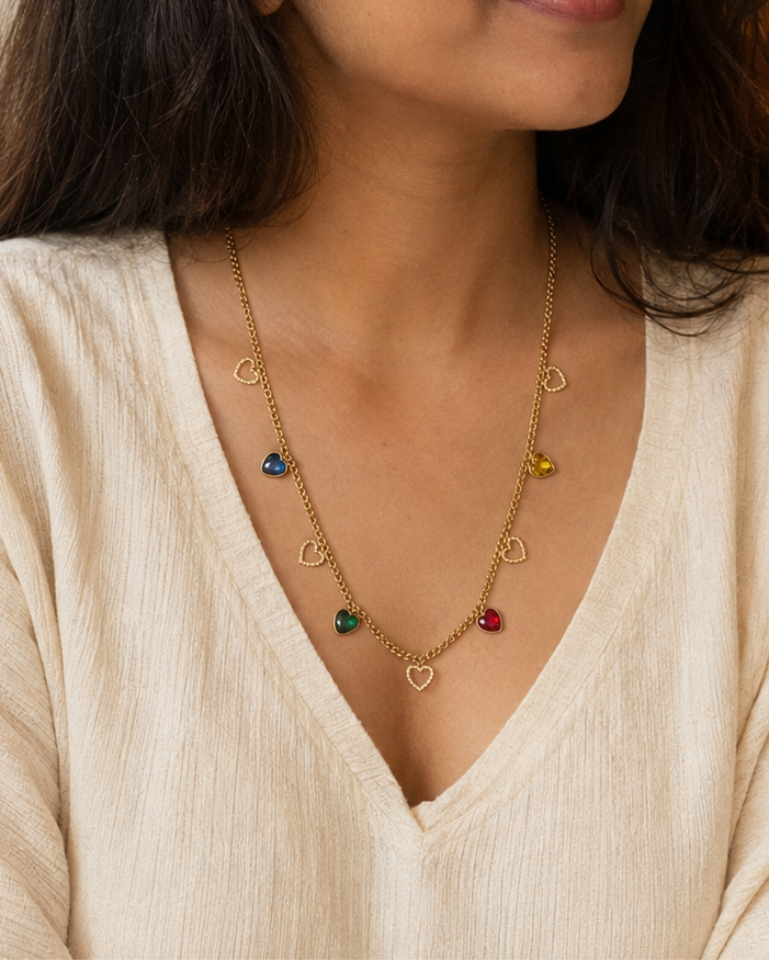 Multicolor Heart Charm Necklace
