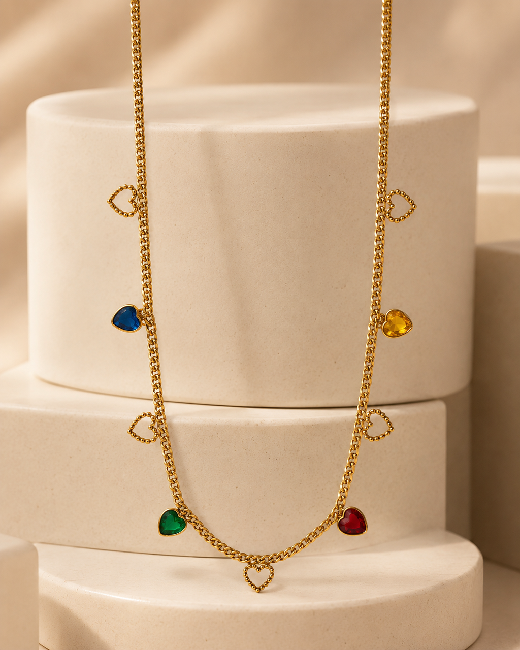 Multicolor Heart Charm Necklace