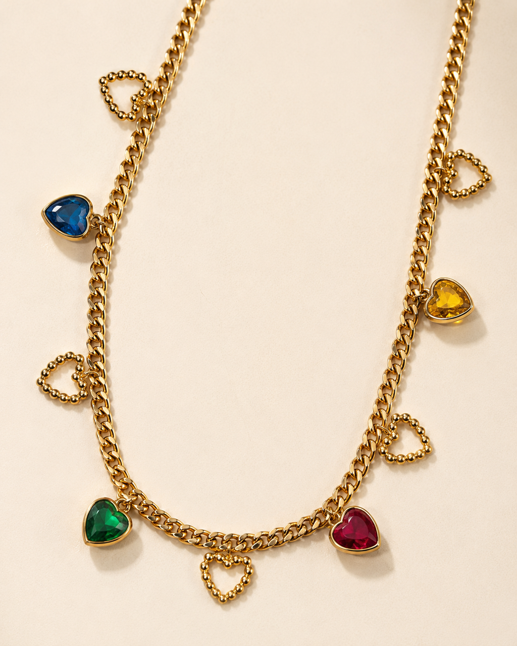 Multicolor Heart Charm Necklace