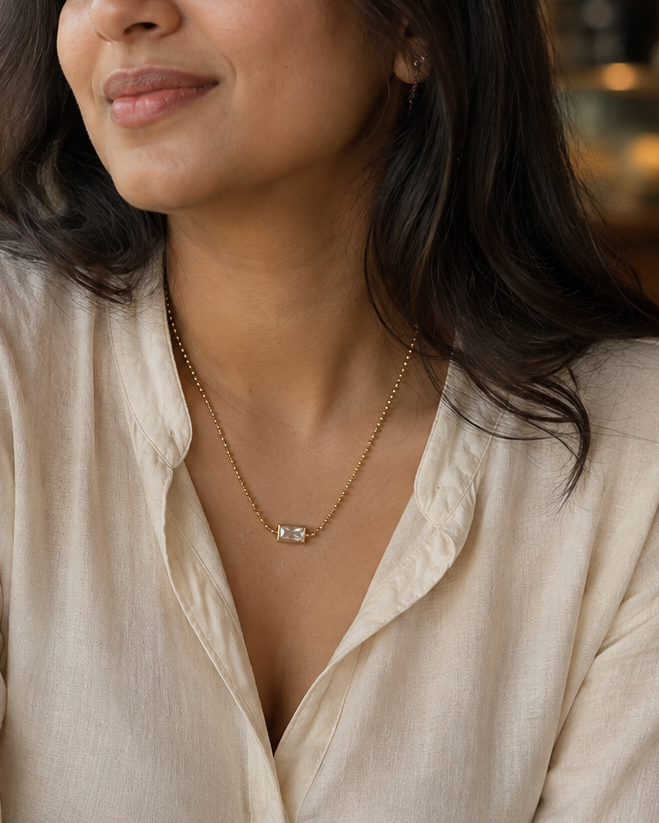 Minimal Crystal Baguette Necklace
