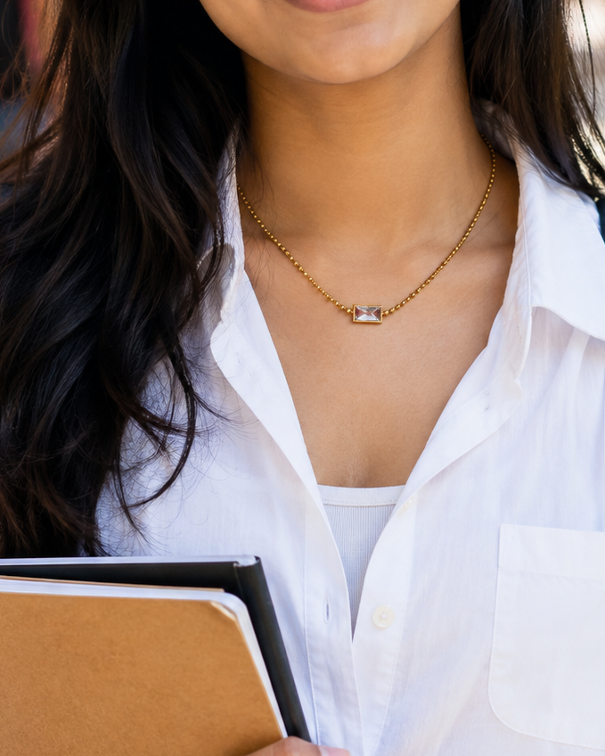 Minimal Crystal Baguette Necklace