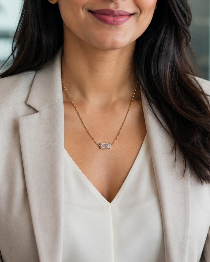 Minimal Crystal Baguette Necklace