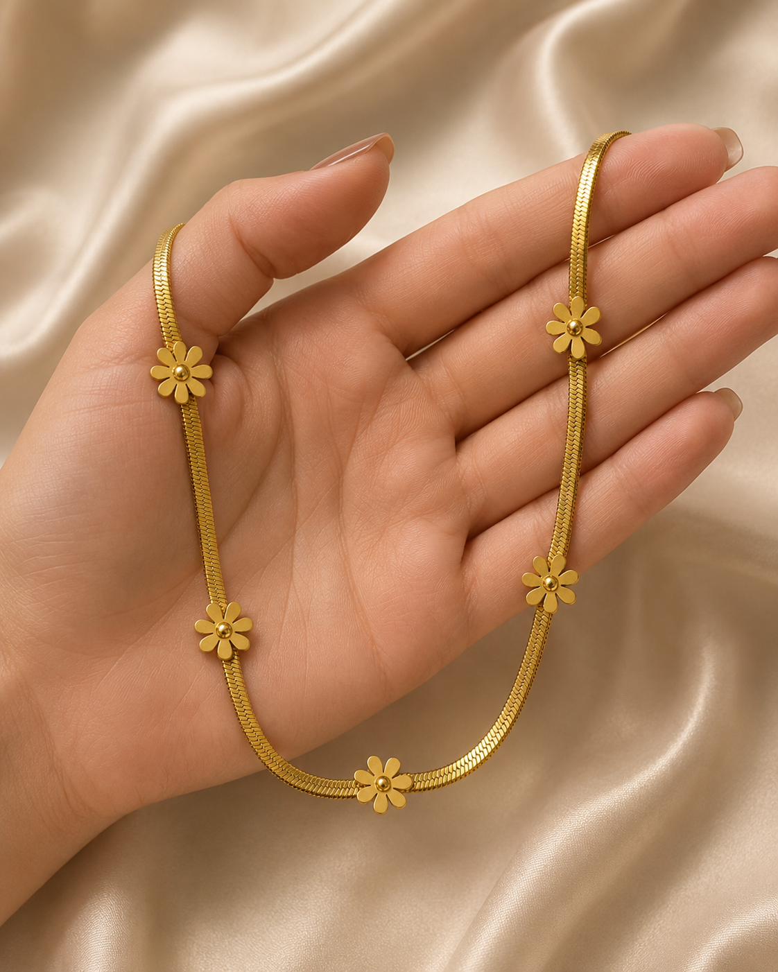 Gold Flower Station Necklace