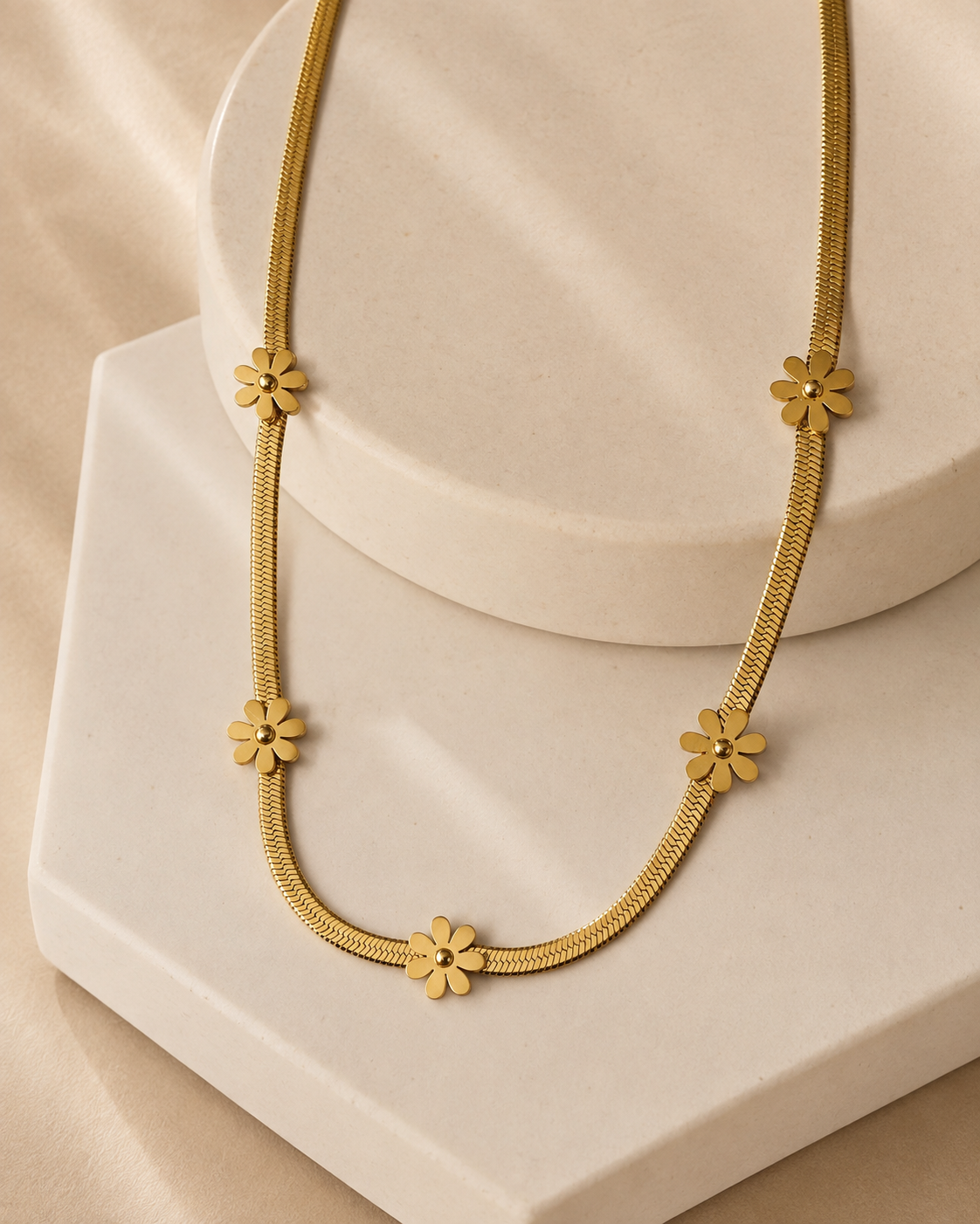 Gold Flower Station Necklace