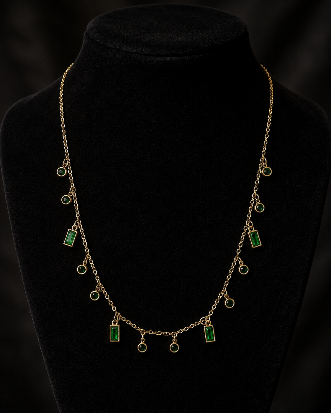 Gold Green Crystal Charm Necklace
