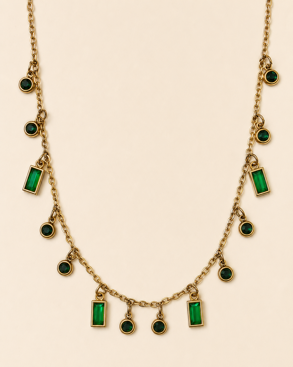 Gold Green Crystal Charm Necklace