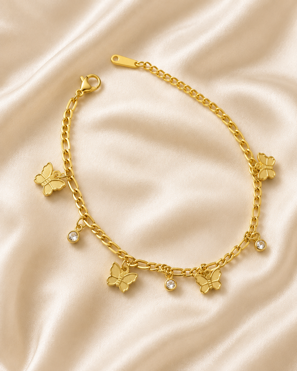 Butterfly & Crystal Charm Gold-Plated Bracelet