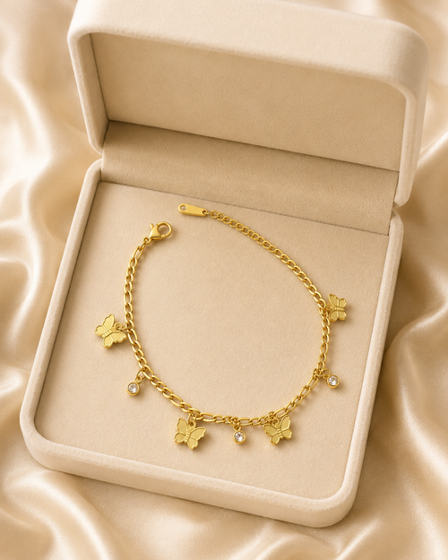 Butterfly & Crystal Charm Gold-Plated Bracelet