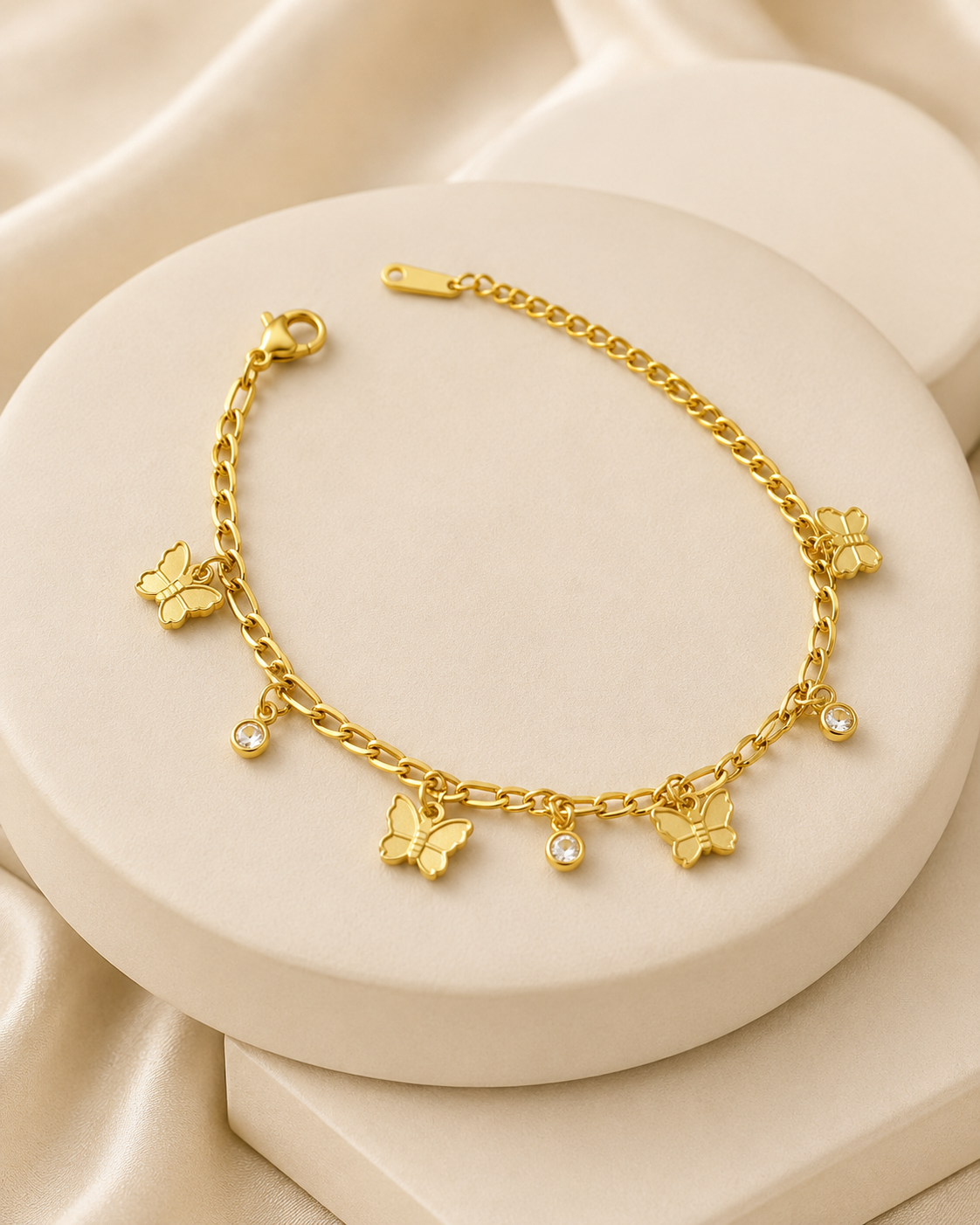 Butterfly & Crystal Charm Gold-Plated Bracelet