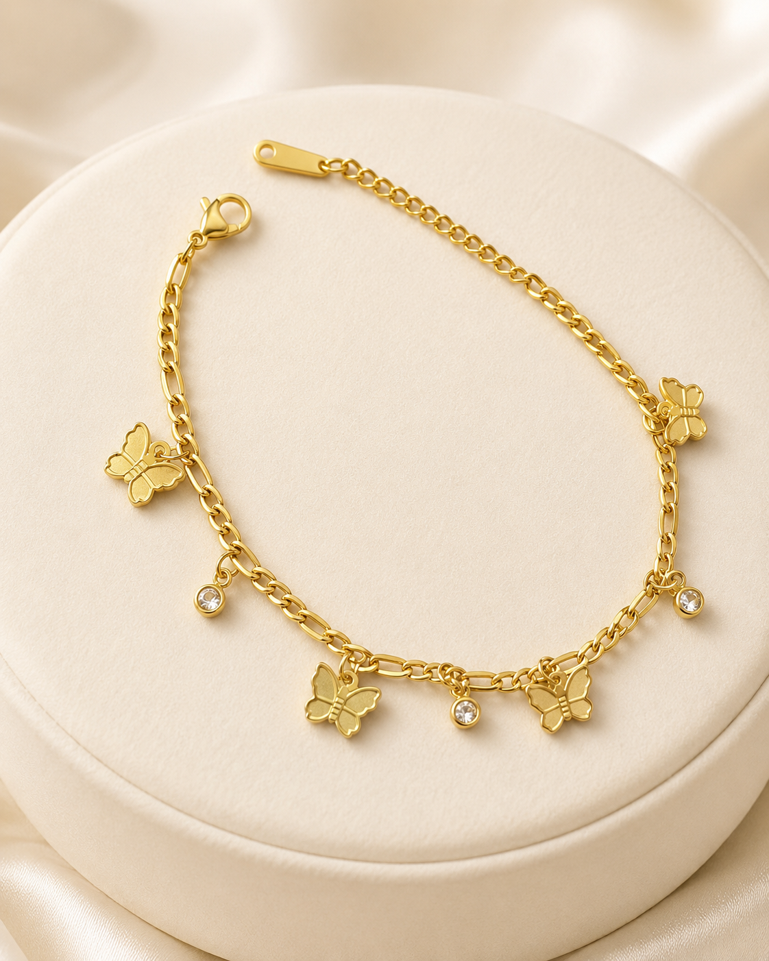 Butterfly & Crystal Charm Gold-Plated Bracelet