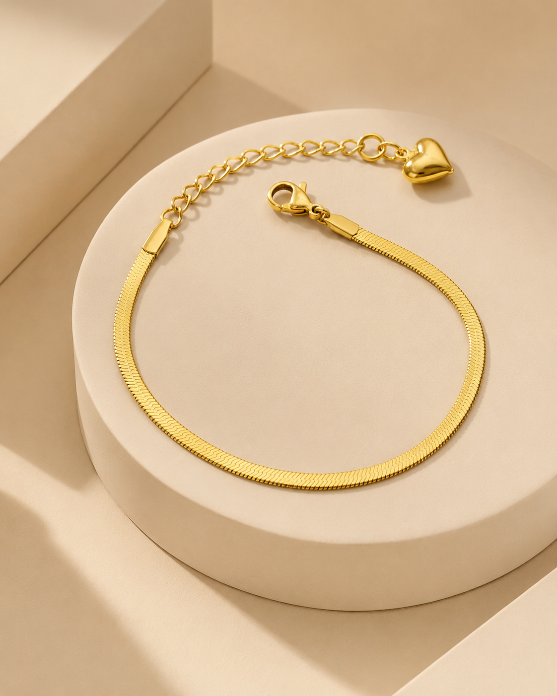 Heart-End Herringbone Gold-Plated Bracelet