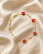 Red Floral Station Gold-Plated Bracelet