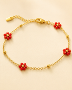 Red Floral Station Gold-Plated Bracelet