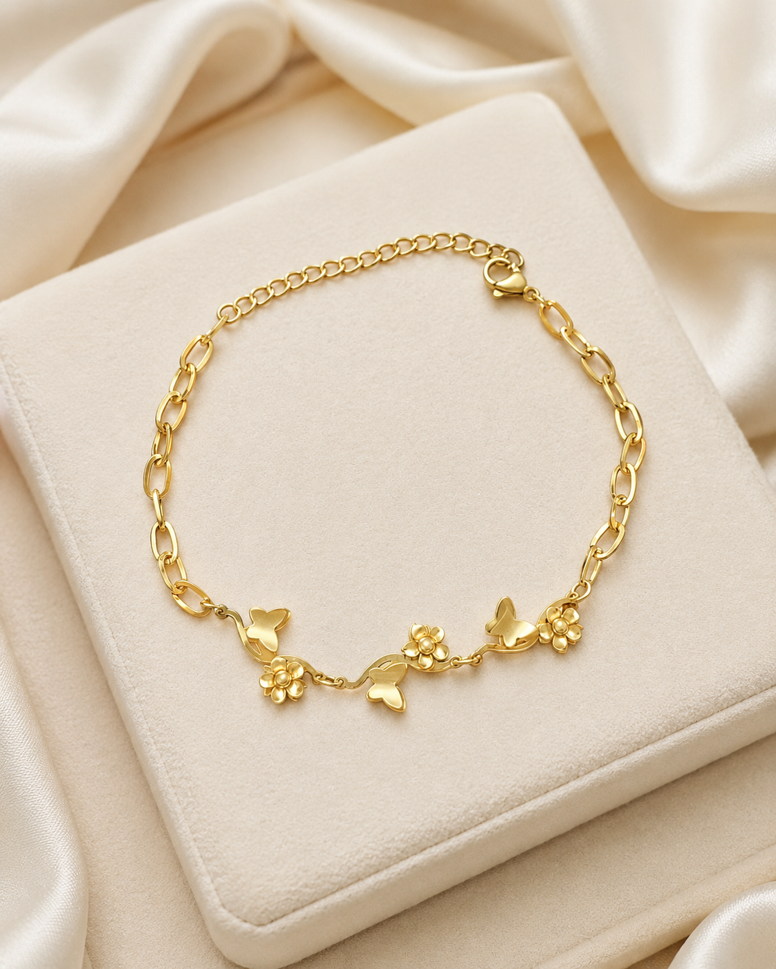 Butterfly & Flower Charm Gold-Plated Bracelet