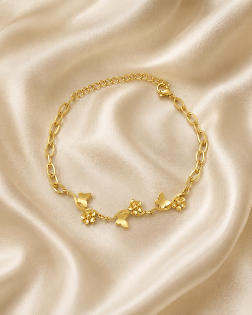 Butterfly & Flower Charm Gold-Plated Bracelet