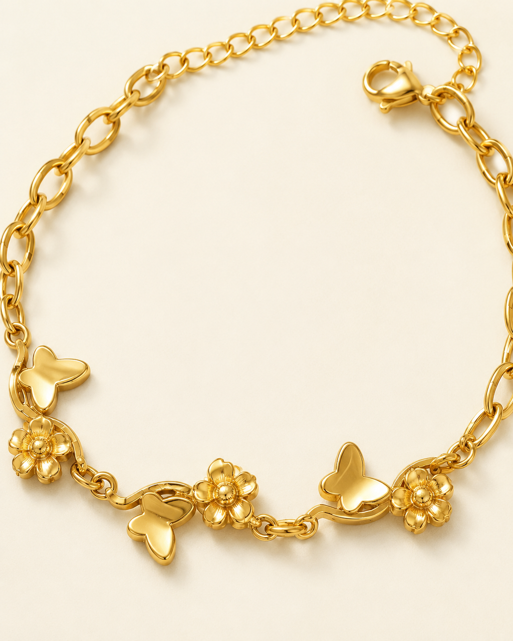 Butterfly & Flower Charm Gold-Plated Bracelet