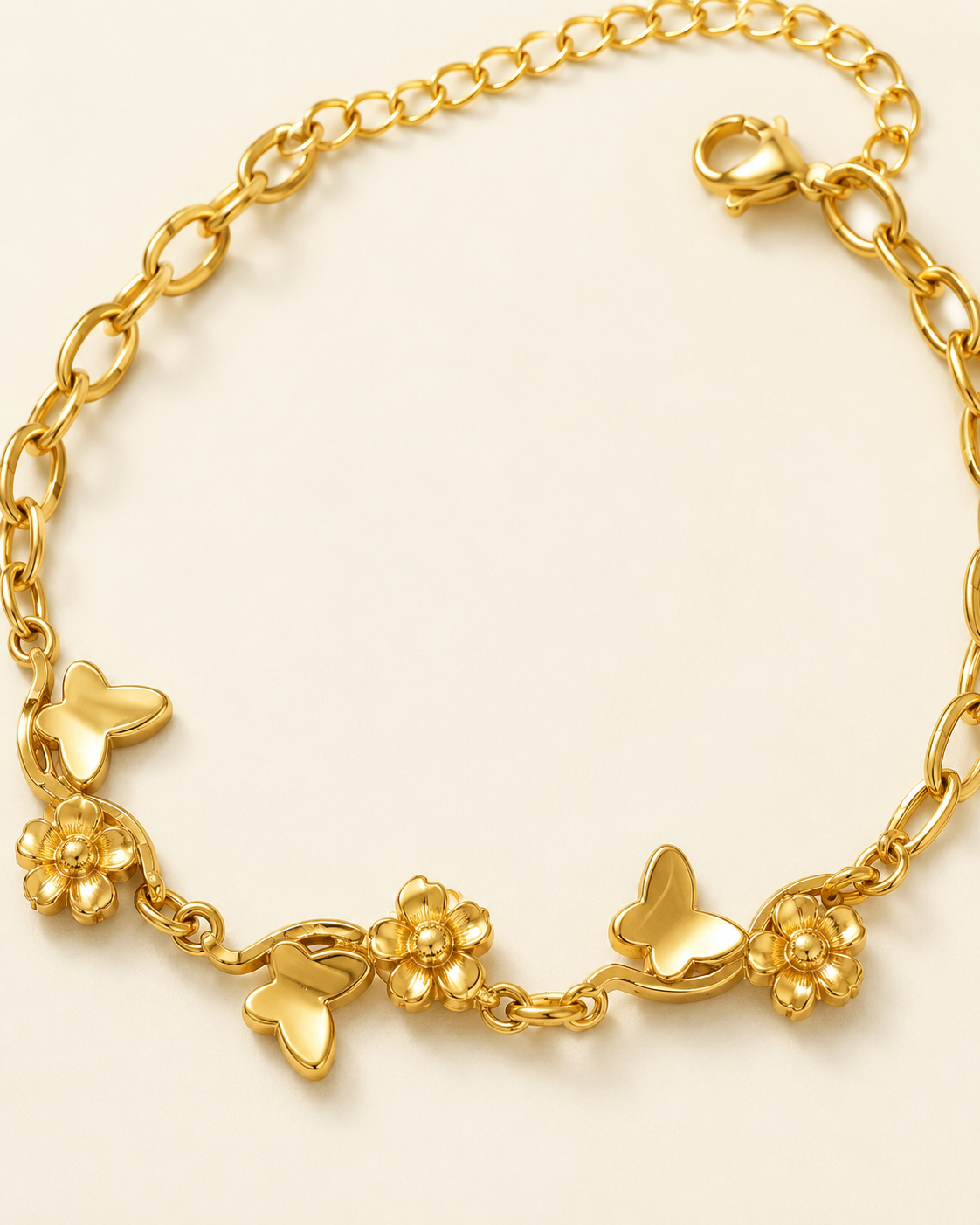 Butterfly & Flower Charm Gold-Plated Bracelet