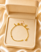 Pink Butterfly & Heart Charm Gold-Plated Bracelet