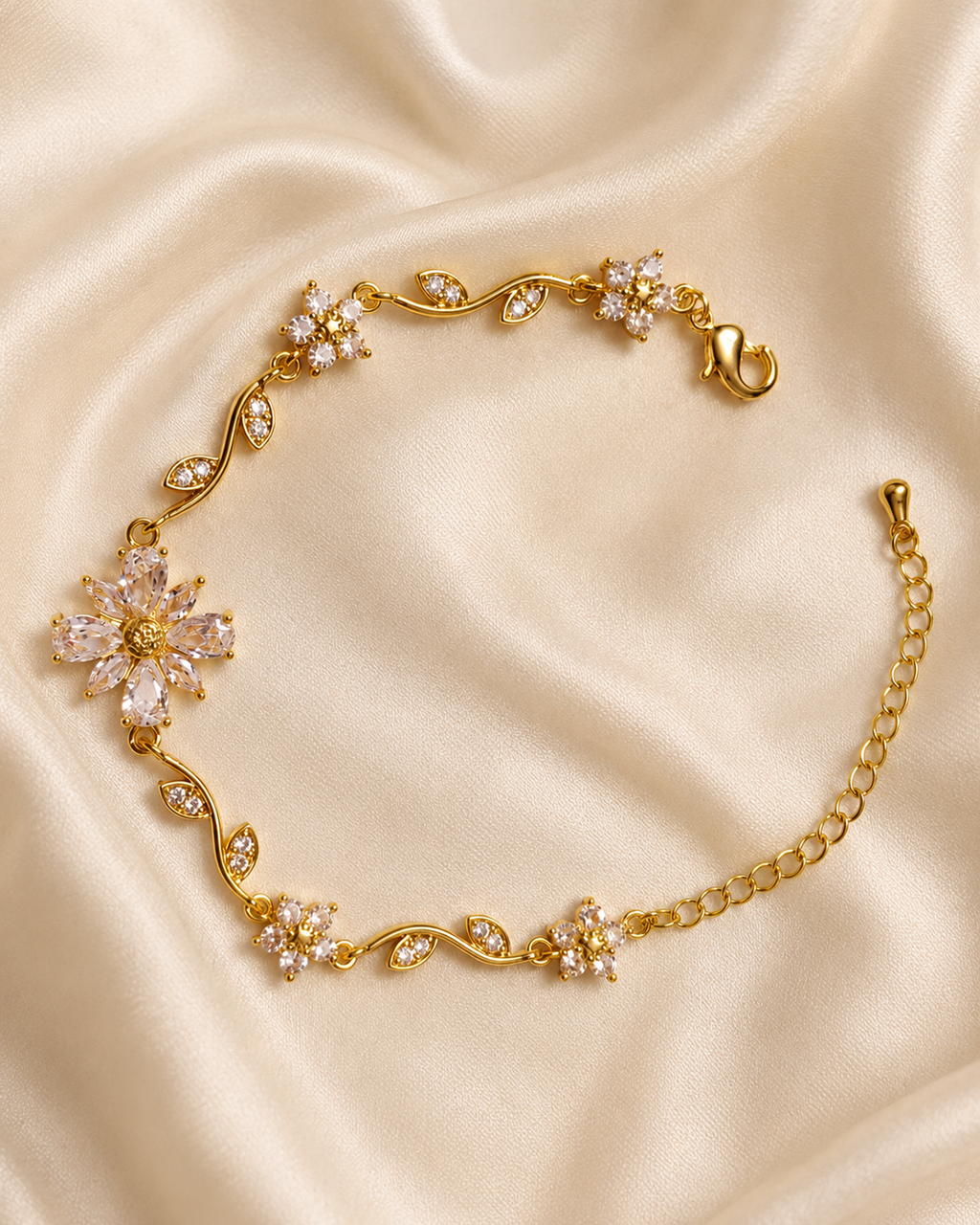 White Blossom Vine Crystal Gold-Plated Bracelet