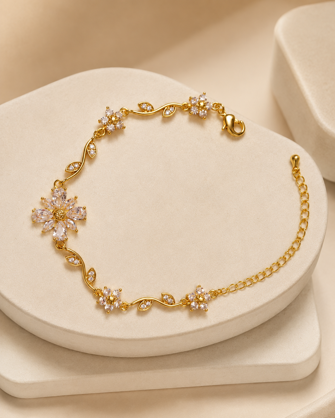 White Blossom Vine Crystal Gold-Plated Bracelet